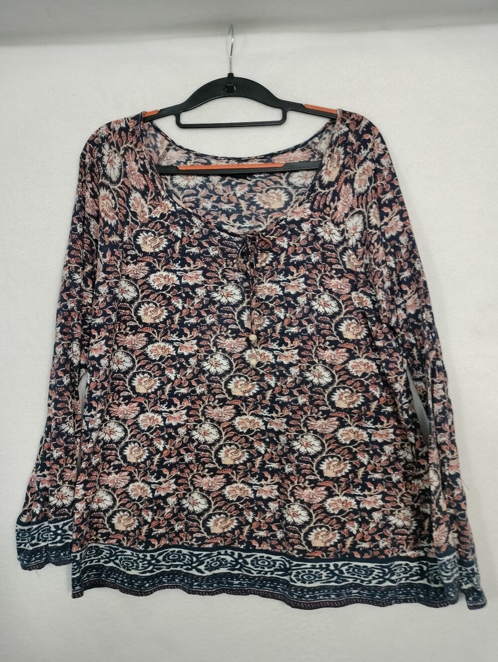 Lucky Brand Navy Floral Lace-Up Tunic with Pink & Cream Accents